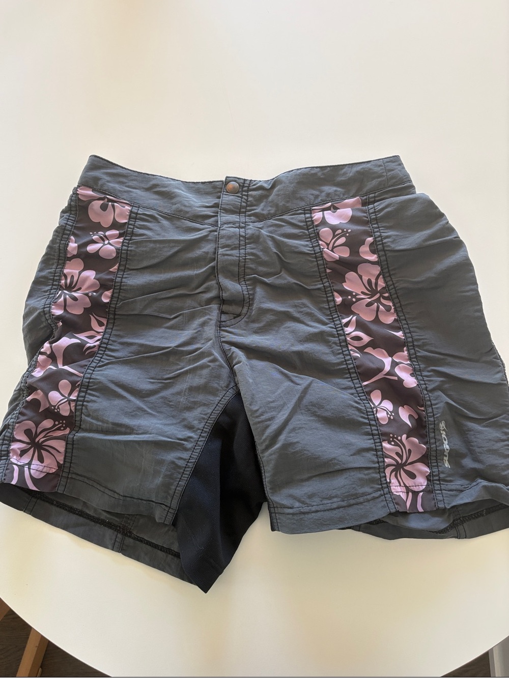 SUGOI Y2K Black Active Bike Shorts with Pink Floral Panels